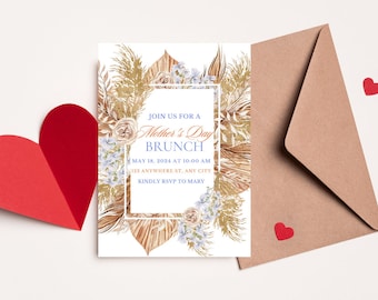 Biglietto d'invito modificabile per la festa della mamma, invito al brunch della festa della mamma, floreale, invito alla celebrazione della festa della mamma Download istantaneo