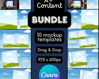 Modelli Canva per contenuti KDP A+ – 10 layout modificabili da 970x600px per libri quadrati per bambini – Sfondo nuvole