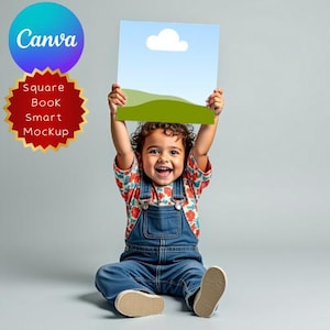 Maqueta de libro o letrero cuadrado realista / Plantilla de Canva para contenido KDP A+, libros infantiles, señalización, anuncios en redes sociales y promociones de autores.