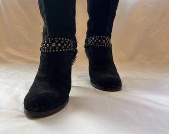 Barneys New York Womens Black Suede Studded Cowboy Boots 8.5
