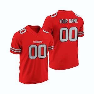 Custom Red Football American Rugby Jersey Personalized Stitched Team Name Number Player High School and College Uniform for Sports Teams