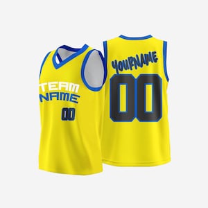 Custom Yellow Basketball Jersey for Men - Personalized Team Uniform with Heat Press or Embroidered Name and Number, Breathable Sport Shirt
