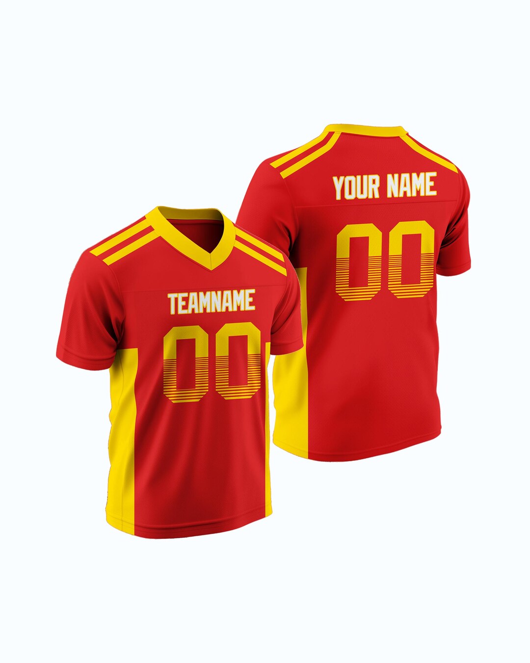 Custom Red Yellow Football Rugby Jersey With Heat Press Name and Number ...