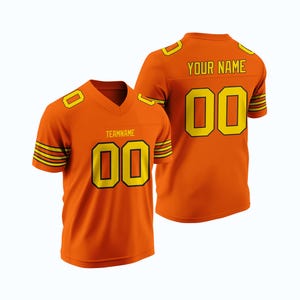 Custom Orange Rugby Jersey with Triple Thin Stripes | Personalized Embroidery | Add Team Name, Number Player Name | Vibrant Color Stitching