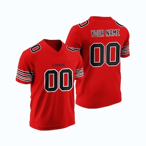 Custom Red Rugby Jersey with Triple Thin Stripes | Personalized Embroidery Add Team Name, Number Player Name  High-Quality Custom Embroidery
