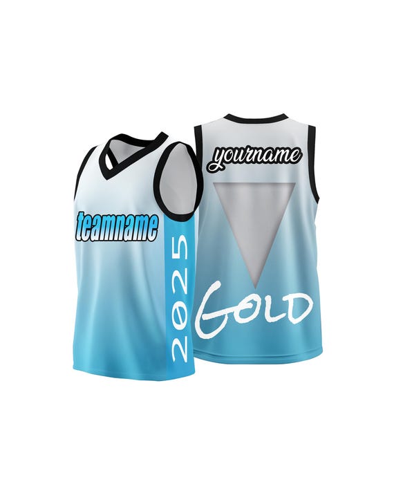 Custom Ice Blue Basketball Jersey Triangle Cutout Back With Gold