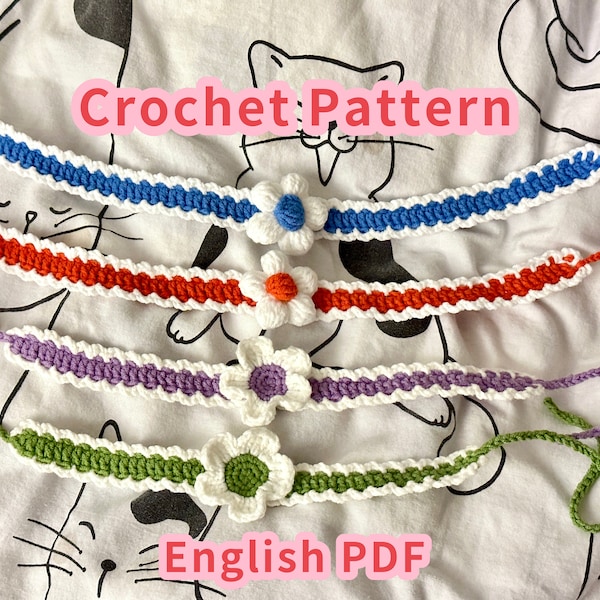 Cat Collar Crochet Pattern in English, Flower Pet Crochet Collar Pattern, Crochet Pet Accessories, Collar for Cats and Dogs, Cat Collar