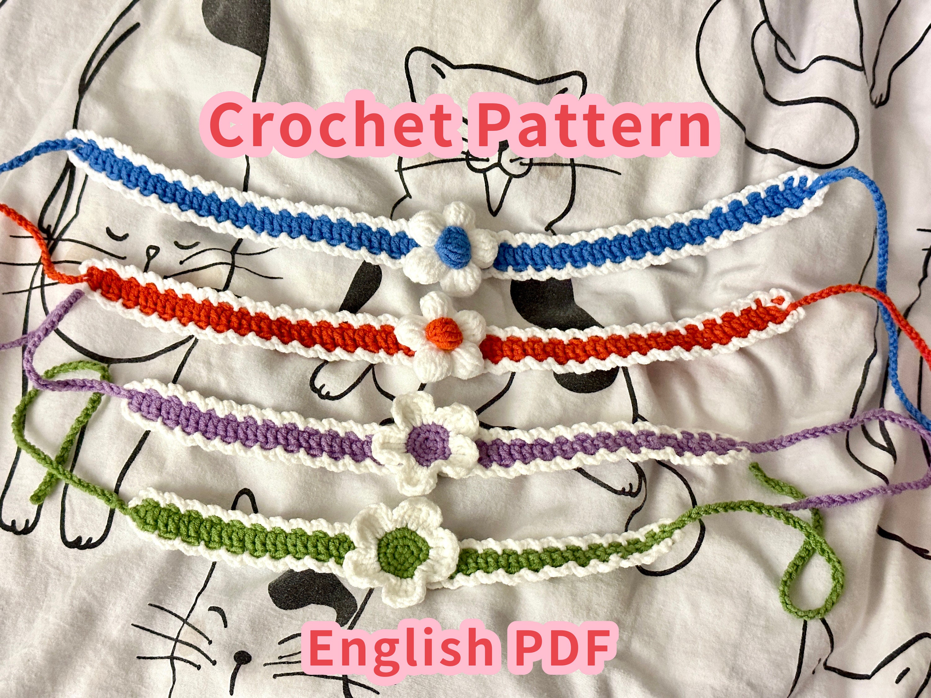 Cat Collar Crochet Pattern in English, Flower Pet Crochet Collar ...