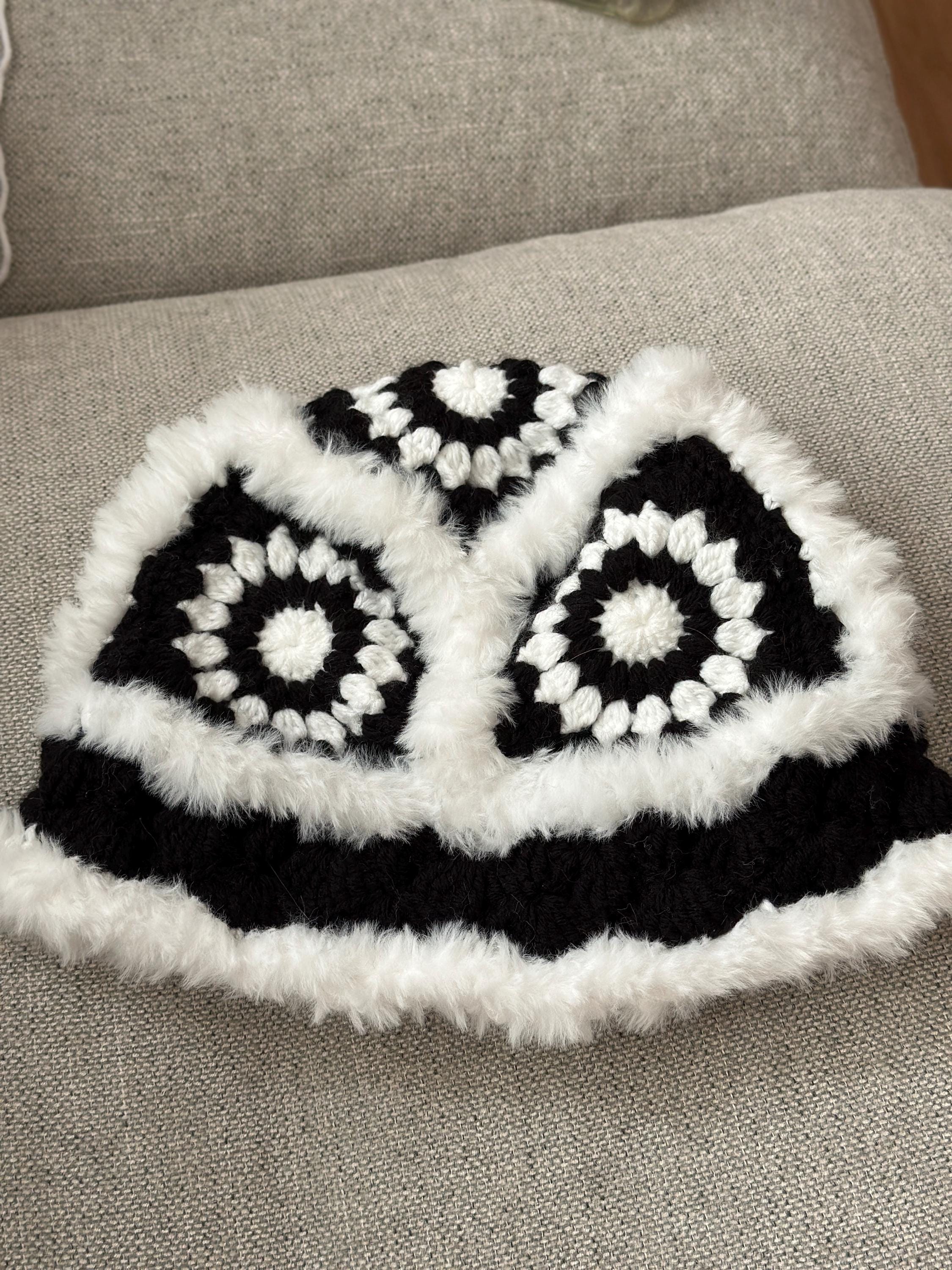 Handmade Crochet Bucket Hat With Faux Fur Trim - Etsy display picture 2