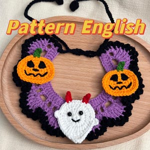 English PDF, Crochet Pattern, Ghost Pumpkin Crochet Collar, Pet Collar, Cat Collar, Pet Accessories, Halloween Collar,Halloween Accessory