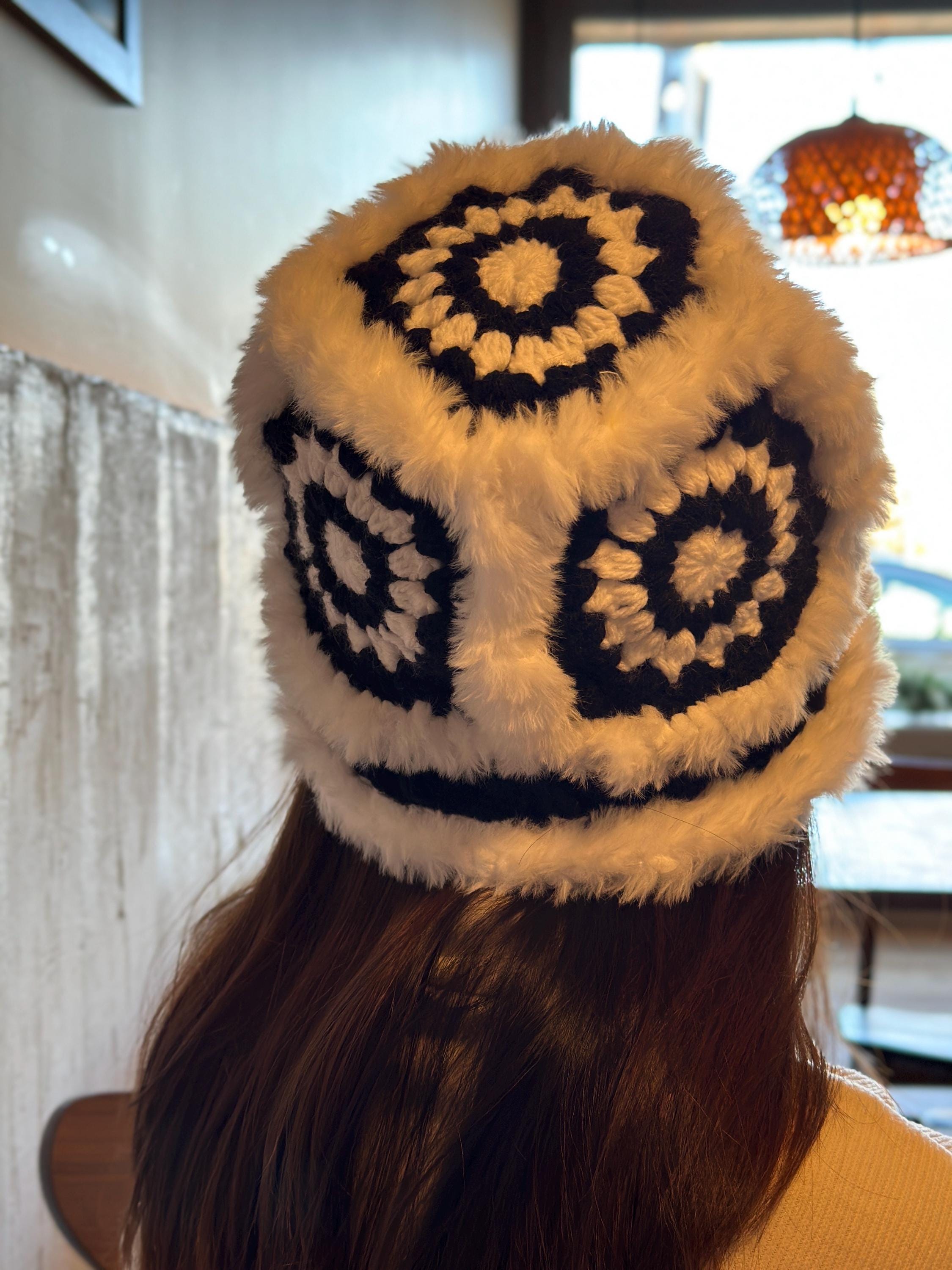 Handmade Crochet Bucket Hat With Faux Fur Trim - Etsy display picture 1