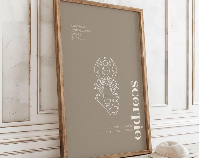 Scorpio Zodiac Wall Print | Astrology Wall Art | Aesthetic Home Decor | Spiritual Room Decor | Gift for Virgo Lovers | Zodiac Sign Poster