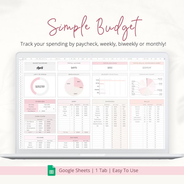 Budget Planner for Google Sheets | Monthly Budget Spreadsheet | Paycheck Budget Tracker | Weekly Budget Template, Biweekly Budget| Budgeting