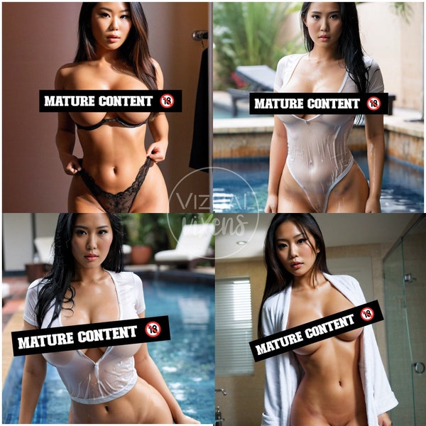 Lot of 4 - Curvy Asian Models - Glossy Photo Art Prints - NSFW - Fine Art Nudes - AI Erotic Art - Naked Females - 4x6" | 5x7"