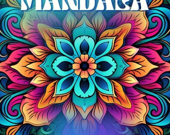 May include: A colorful mandala design with intricate patterns in shades of pink, blue, yellow, and green. The text "Stress Relieving Mandala" is at the top of the image, and the text "Relaxing Mandala Patterns Adult Coloring Book" is at the bottom.