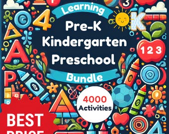 Preschool, Pre-K,  Kindergarten Ultimate Learning Bundle, 4000 Printable Activity Worksheets, Alphabet, Numbers, Shapes, Colors