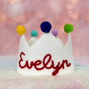Hand Embroidered Name Crown for Kid&#39;s Birthdays, Personalized Gift, Keepsake for First Birthday Party and Special Occasions