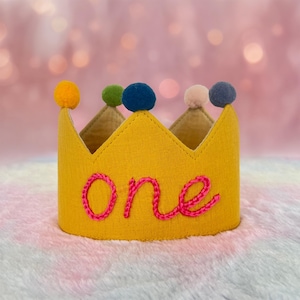 Hand Embroidered Name Crown for Kid&#39;s Birthdays, Personalized Gift, Keepsake for First Birthday Party and Special Occasions
