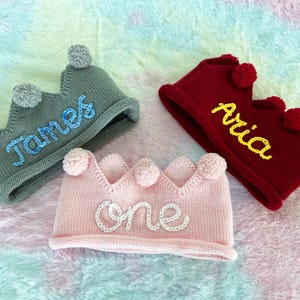 Hand Embroidered Name Crown for Kid&#39;s Birthdays, Personalized Gift, Keepsake for First Birthday Party and Special Occasions