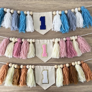 Custom 1st Birthday Highchair Banner, Personalized Yarn Tassel Garland, Cake Smash High Chair Banner, 1 Party Decor Gift