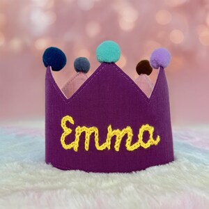 Hand Embroidered Name Crown for Kid&#39;s Birthdays, Personalized Gift, Keepsake for First Birthday Party and Special Occasions