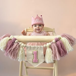 Custom 1st Birthday Highchair Banner, Personalized Yarn Tassel Garland, Cake Smash High Chair Banner, 1 Party Decor Gift
