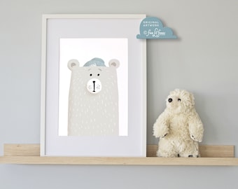 Polar Bear, Digital Download, Nursery Decor, Boho Painting, Bear Print, Kids room Decor, Animal Printable, Cute Animals