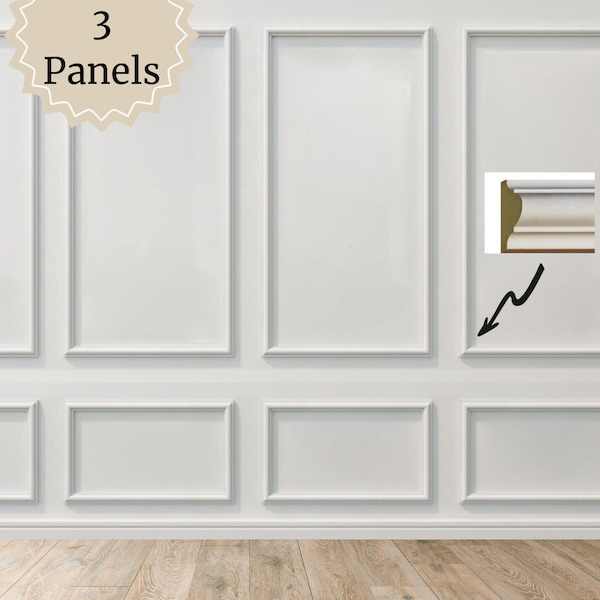Wall Paneling Kit- Pre-Cut Wall Trim- Accent Wall Minimalist Decor- Wainscotting- Picture Frame Style Polyurethane Molding- 3 Panel