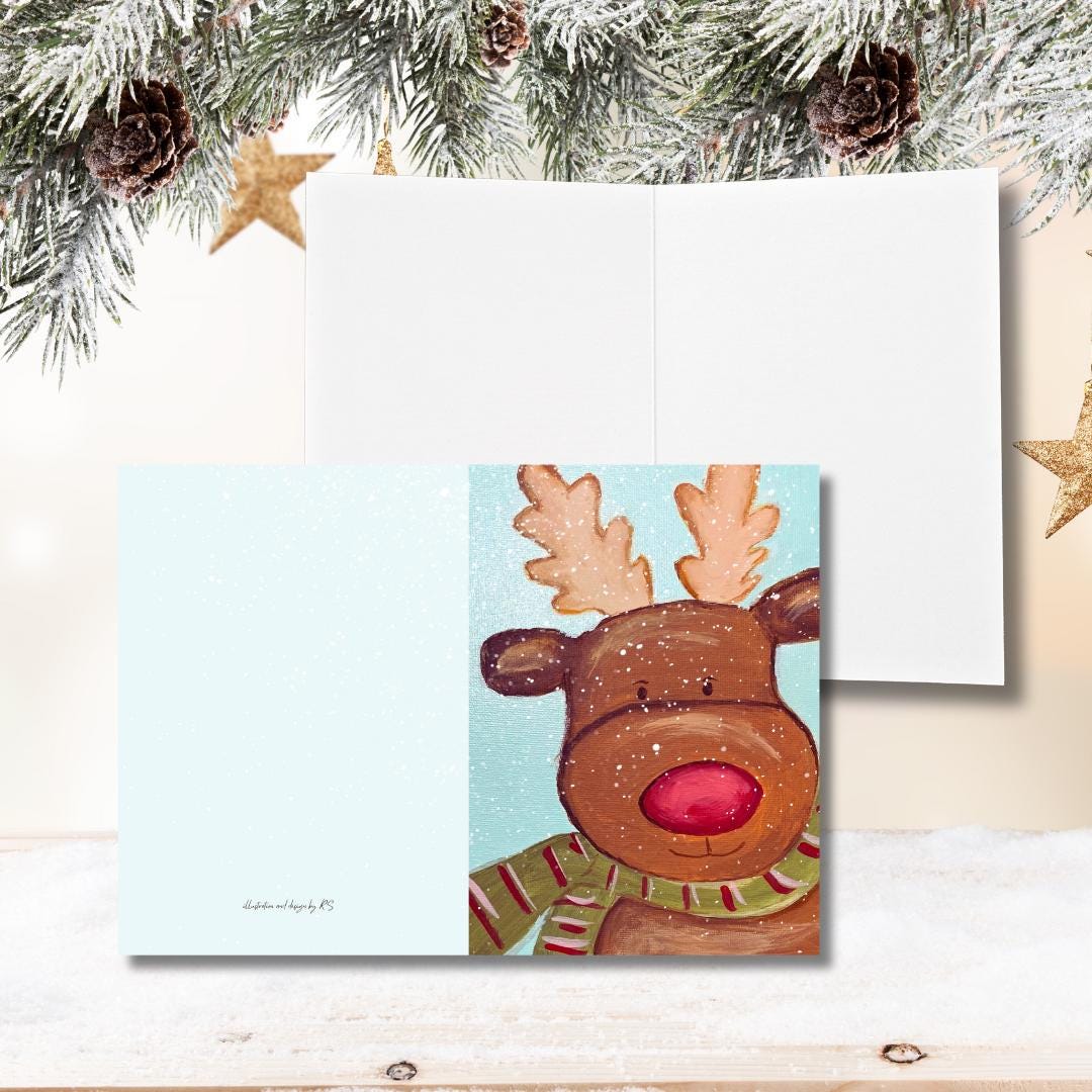 Christmas Rudolph Painted Greeting Cards (1, 10, 30, and 50pcs) - Etsy