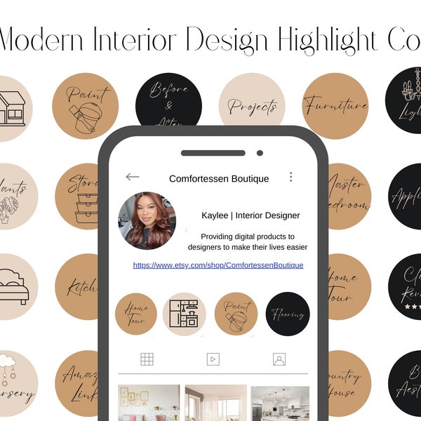 25 Interior Design Highlight Covers for Instagram Story Template Interior Designer themed story covers ig modern icons for story highlights