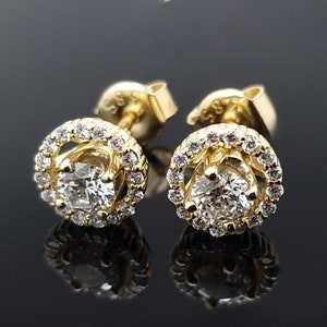 Diamond Halo Stud Earrings in 14K Yellow Gold