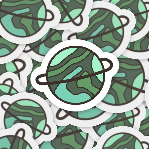 Groovy planet sticker, minimalist design, save the planet, planet design, cute design, retro style sticker
