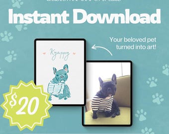 Digital Custom Pet Portrait, Hand Drawn from a Photo, A gift for people who treat their pets like family!