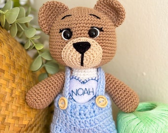 Crocheted personalized bear.