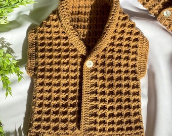 Chaleco a crochet para bebe, "Dulce de leche".