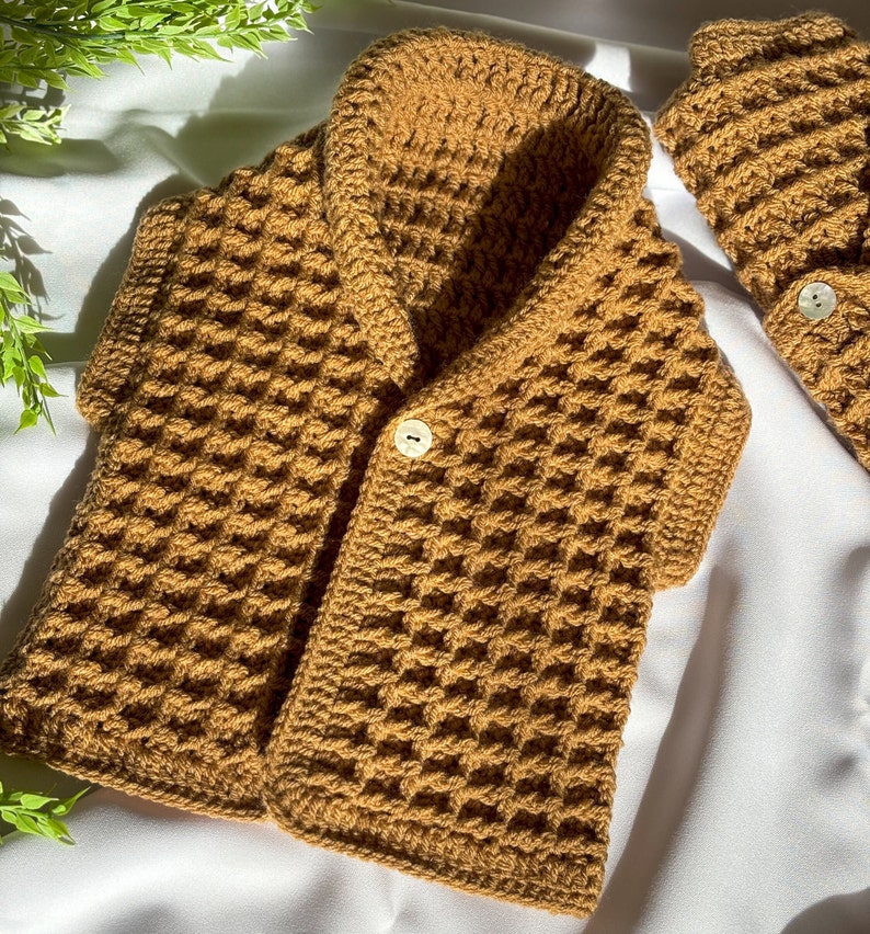 Chaleco a crochet para bebe, Dulce de leche. zdjęcie 3