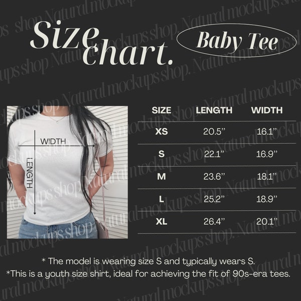 Gildan 5000b Karte | Größentabelle Baby Tee Gildan 5000b | Baby T-Shirt Mockups | natürliches echtes Mockup | Weiß Crop Top | Ästhetischer Stil |