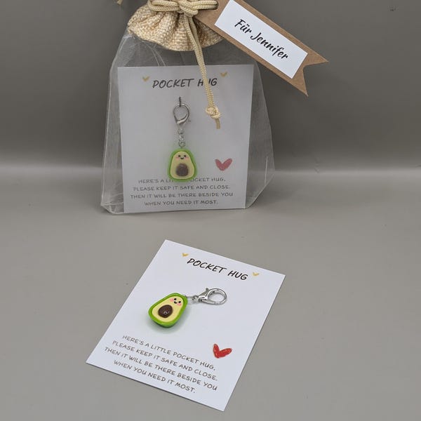 Pocket Hug Avocado Anhänger – Ein kleiner Trostspender für unterwegs, Taschenumarmung, Glücksbringer Hosentasche