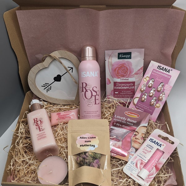 Muttertag Geschenkbox Rose, Geschenkset Frau Kosmetik, Geburtstag,Freundin, Muttertag, Schwester, Geschenk Wellness Rosentee rosa