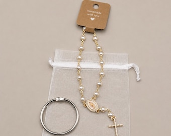 Rosenkranz Auto Anhänger Spiegel gold silber | Schutzengel Glücksbringer Gebet | Geschenk Kommunion Taufe Konfirmation Katholisch