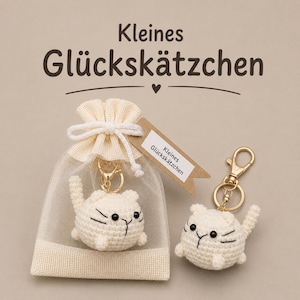 Gehäkelte Katze Schlüsselanhänger handgemacht Geschenk | Glücksbringer Mutmacher Taschenanhänger süß | Katzenliebhaber Freundin Geburtstag
