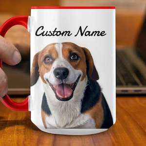Personalized Beagle Mug, Custom Pet Name Coffee Cup, Dog Lover Gift, Animal Portrait Drinkware, Unique Beagle Lover Mom Dad Present