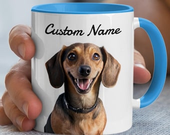 Personalized Dog Mug, Cute Dachshund Coffee Cup, Custom Name Pet Gift, Animal Lover Drinkware, Unique Dog Owner Present, Office Mug