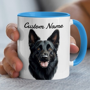Black German Shepherd Dog Portrait Mug, Customizable Pet Coffee Cup, Dog Lover Gift, Animal Art Mug, Custom black German Shepherd mug