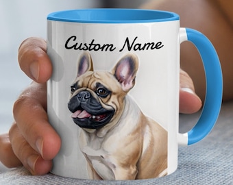 French Bulldog Mug, Cute Dog Lover Gift, Custom Name Coffee Cup, Pet Illustration, Animal-Themed Kitchenware, Personalized Frenchie Mug