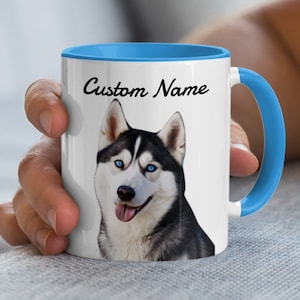 Siberian Husky Coffee Mug, Dog Lover Gift, Pet Portrait Custom Mug, Unique Animal Print Cup, Personalized Dog Mug for Husky Owners