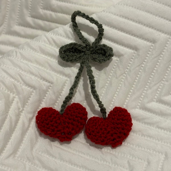 Adorable Cherry Crochet car dangle / car charm / bag charm & accessory