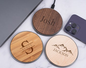 Personalized Wireless Charger Station, Wooden Wireless Charger Station, Custom Name Qi Wireless Charger, Groomsman Gifts, Gift for Him Dad