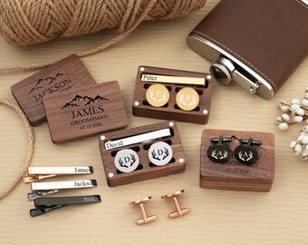 Personalized Cufflinks Tie Clip Set, Custom Cufflinks, Groomsmen Gifts, Engraved Cuff Links, Groomsmen Cufflinks, Wedding Tie Clip Set