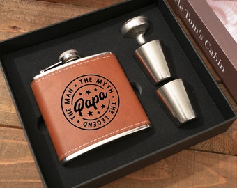 Personalized Flask for Men, Engraved Flask, Custom Flask for Dad, Leather Hip Flask, Monogram Flask, Flask for Papa, Father Day Gifts